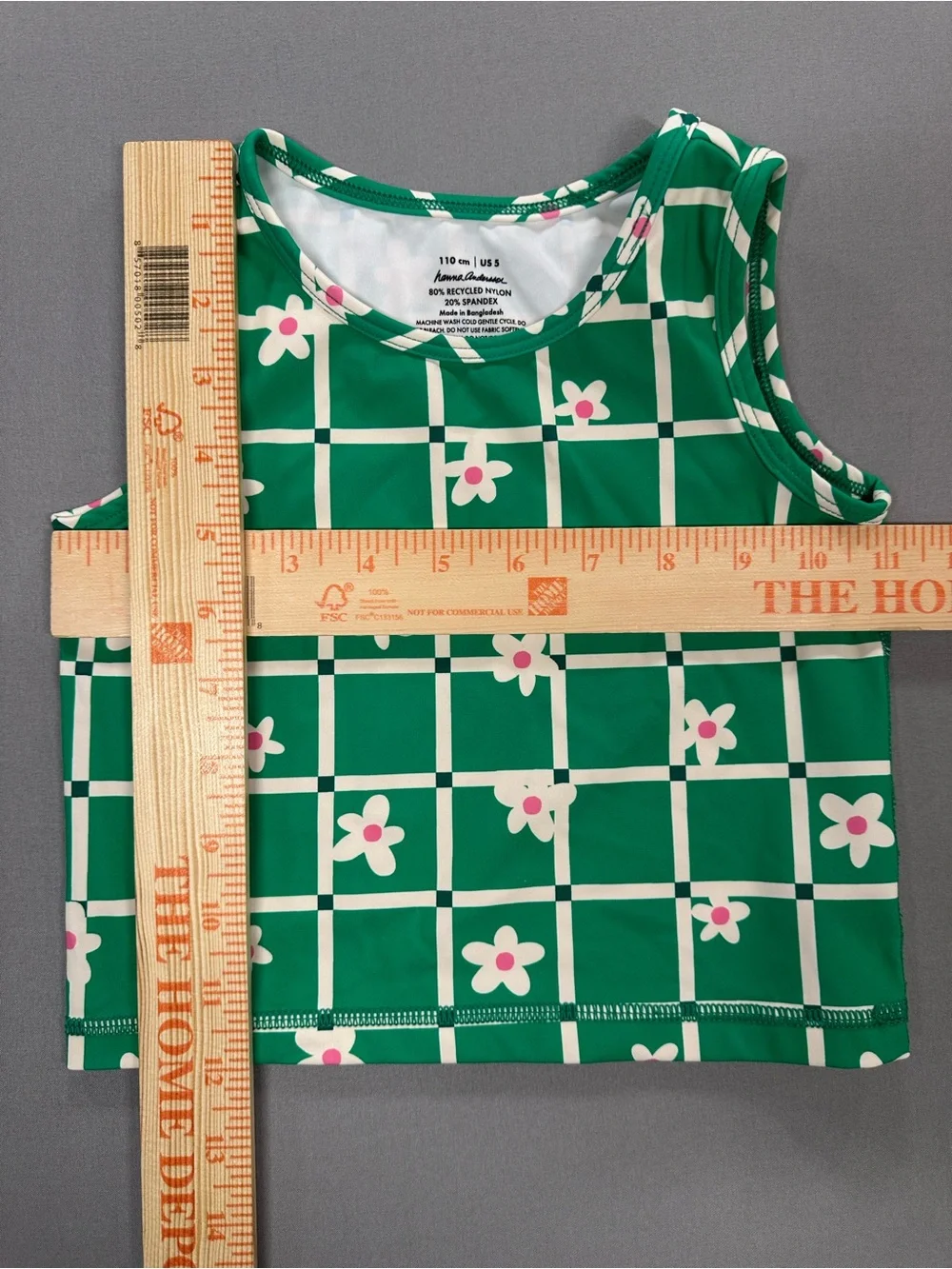 Hanna Andersson Green+White Floral 3-Piece Active Set, Leggings/Shorts/Top, US 5